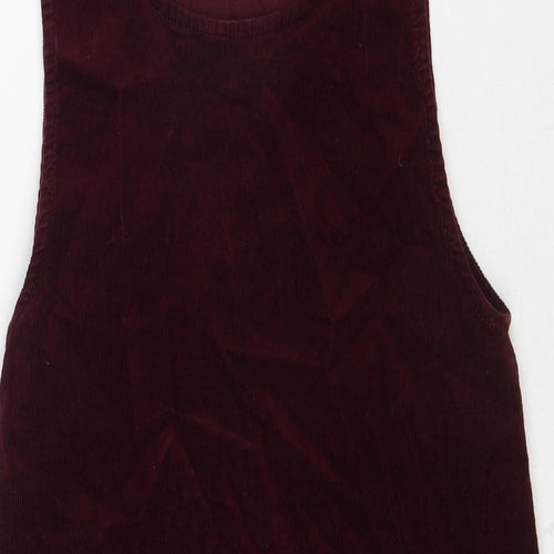 New Look Womens Red Cotton Pinafore/Dungaree Dress Size 6 Scoop Neck Pullover