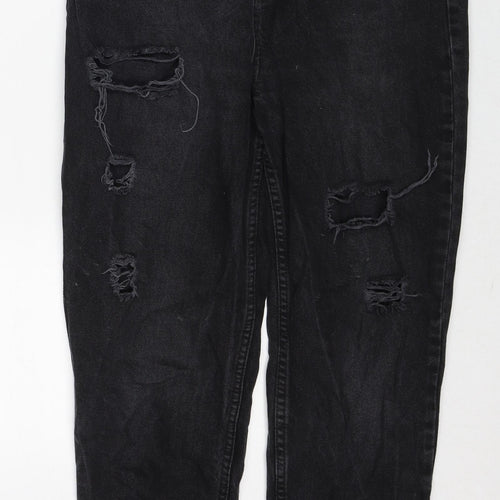 Boohoo Womens Black Cotton Mom Jeans Size 10 Regular Zip