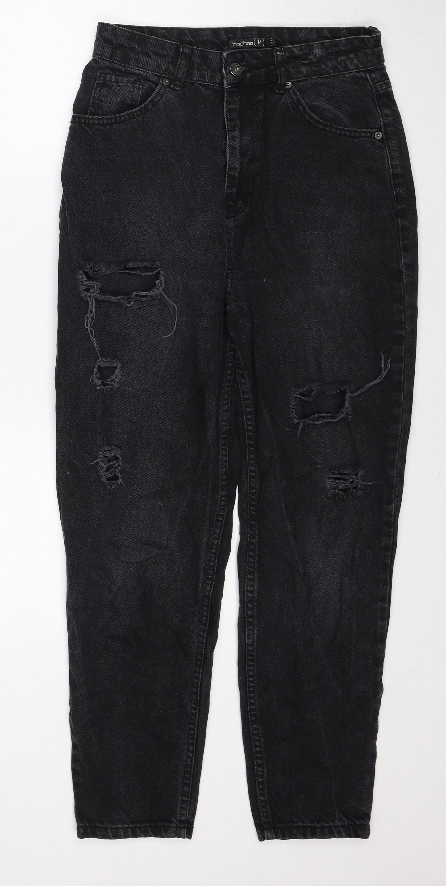 Boohoo Womens Black Cotton Mom Jeans Size 10 Regular Zip