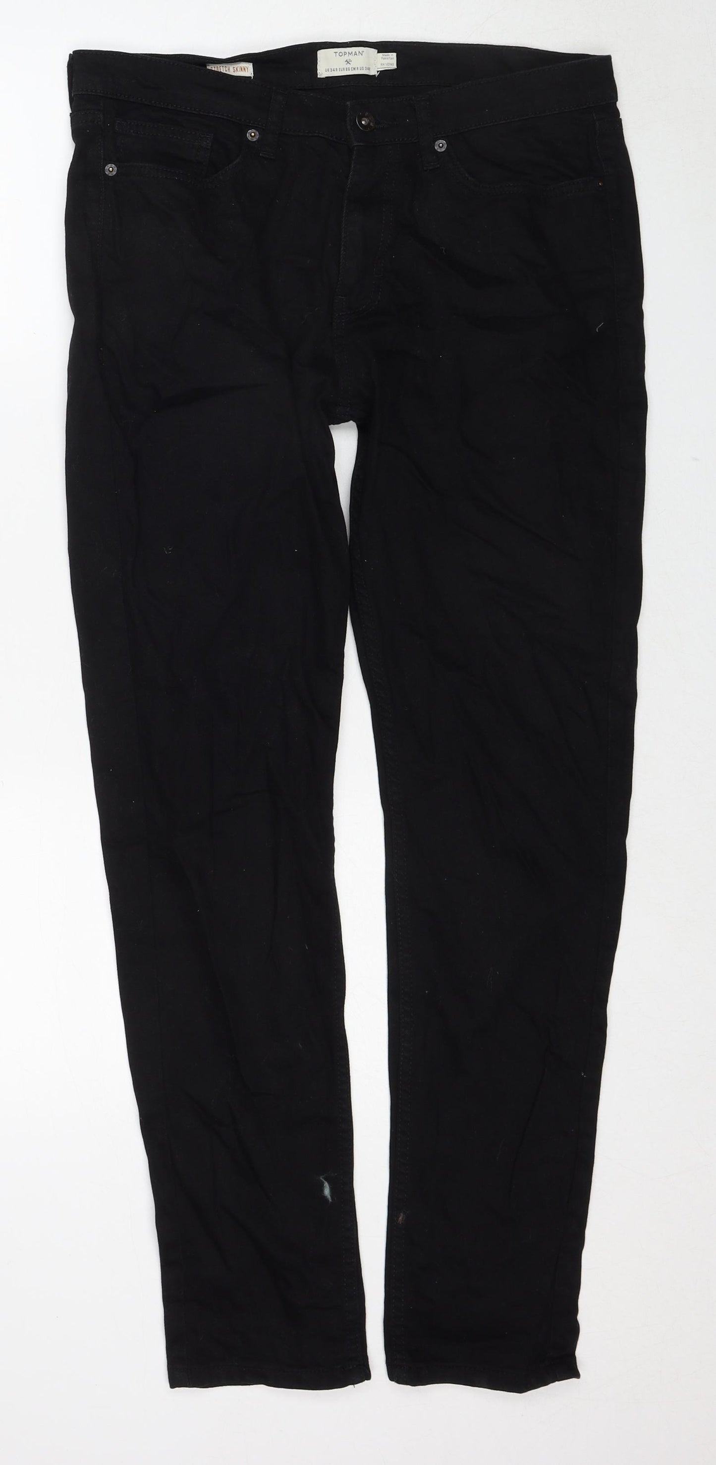 Topman Mens Black Cotton Skinny Jeans Size 34 in Regular Zip