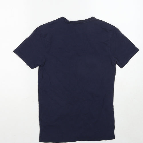 Zara Mens Blue Cotton T-Shirt Size S V-Neck