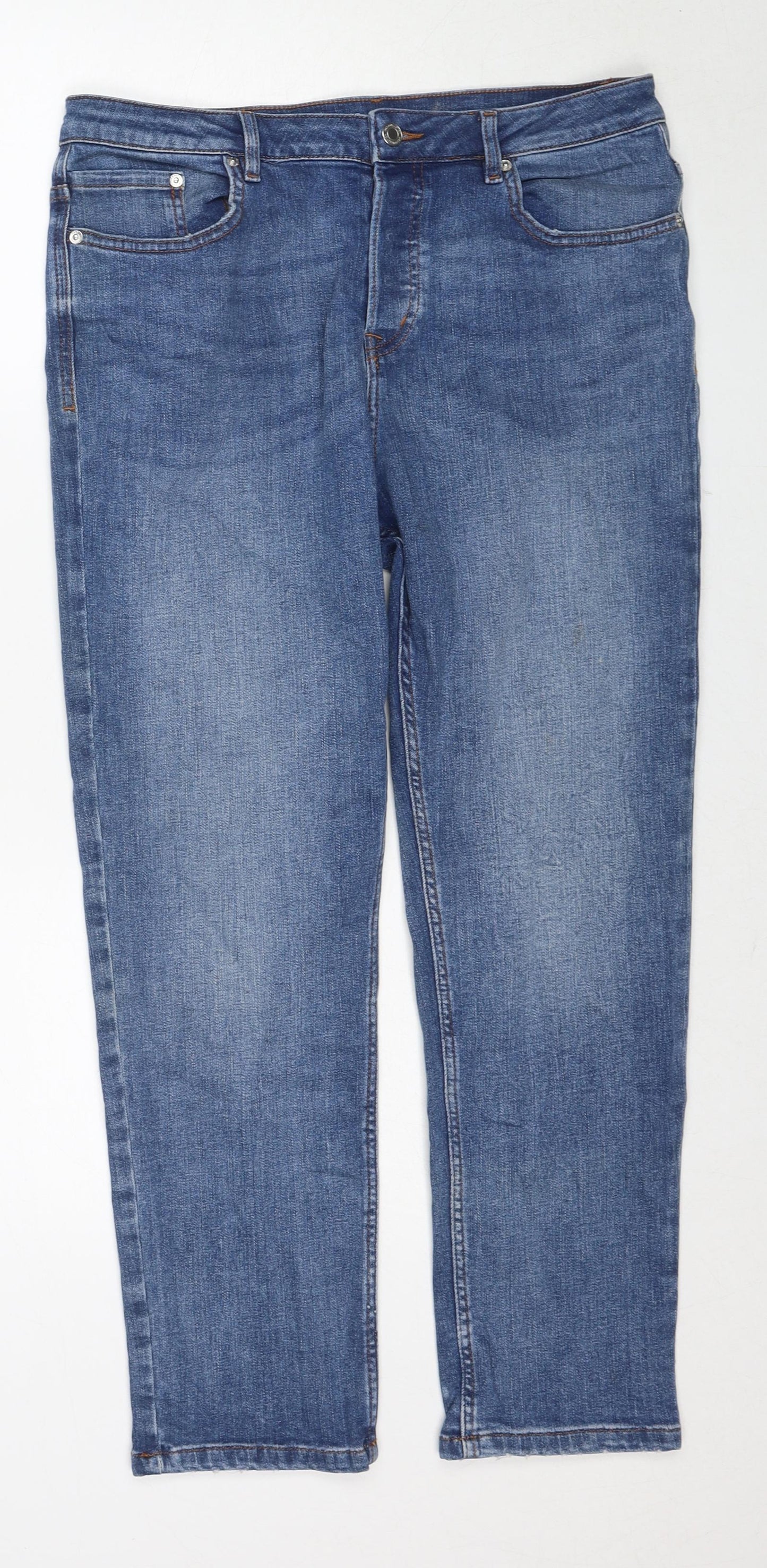 Marks and Spencer Womens Blue Cotton Skinny Jeans Size 12 Regular Zip