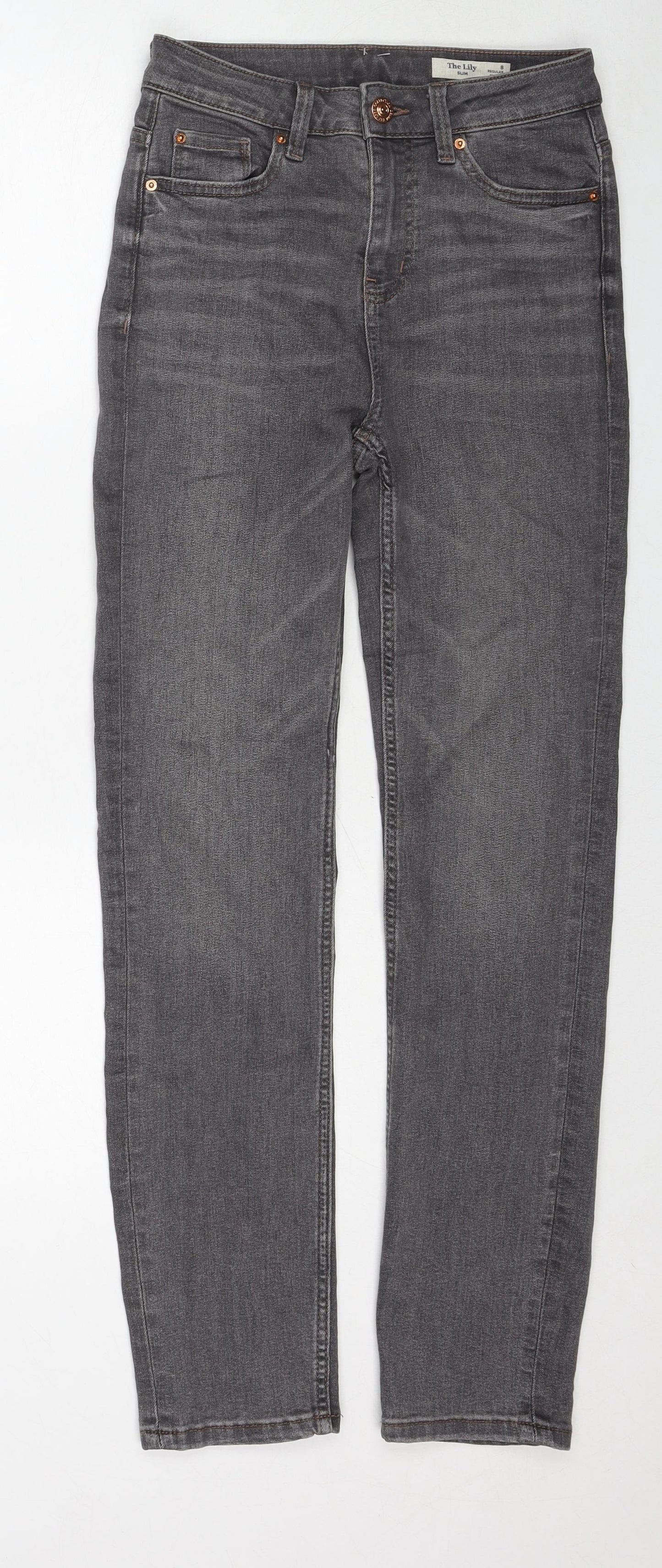 Marks and Spencer Womens Grey Cotton Straight Jeans Size 8 Regular Zip
