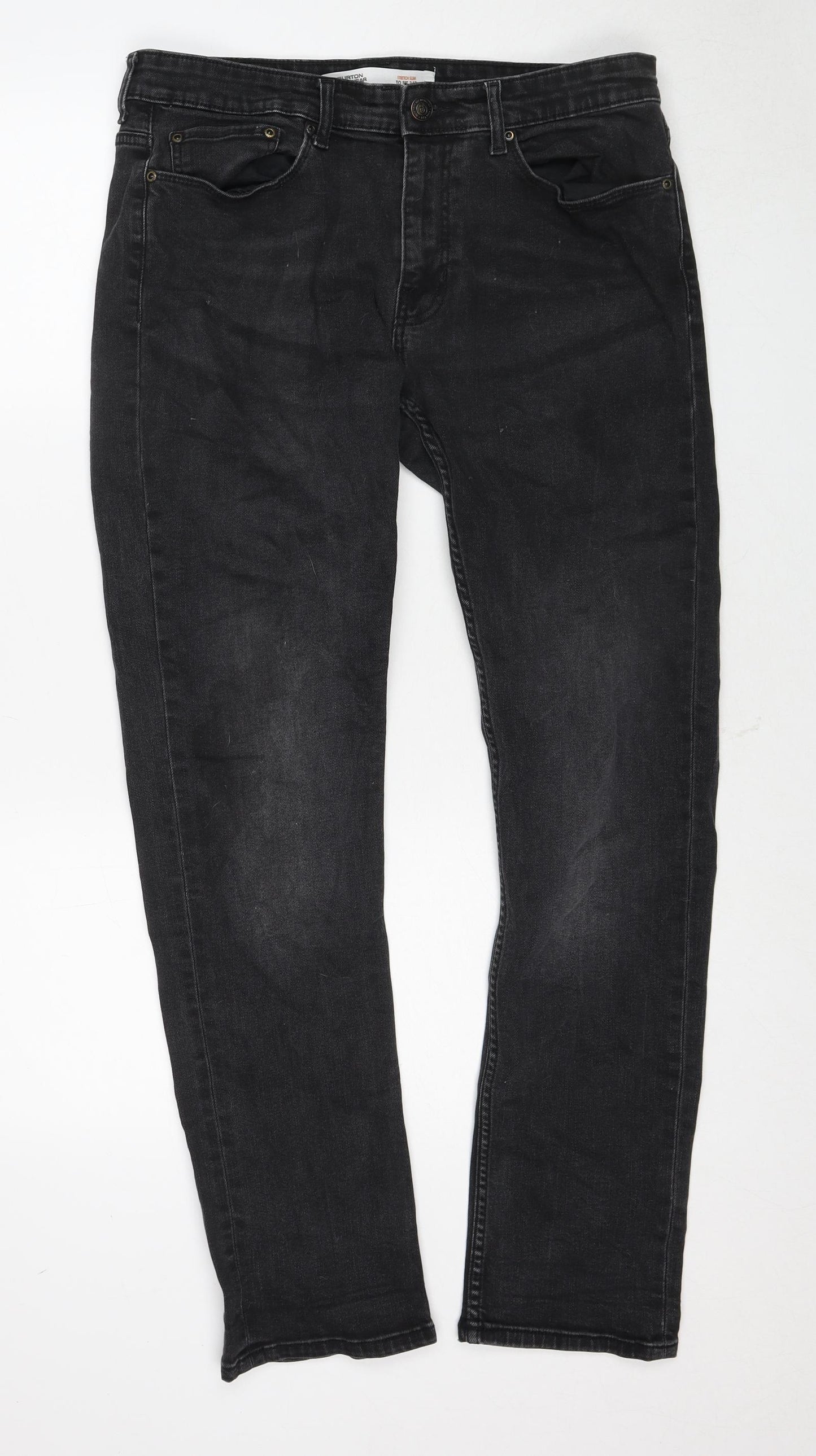 Burton Mens Black Cotton Straight Jeans Size 34 in Slim Zip