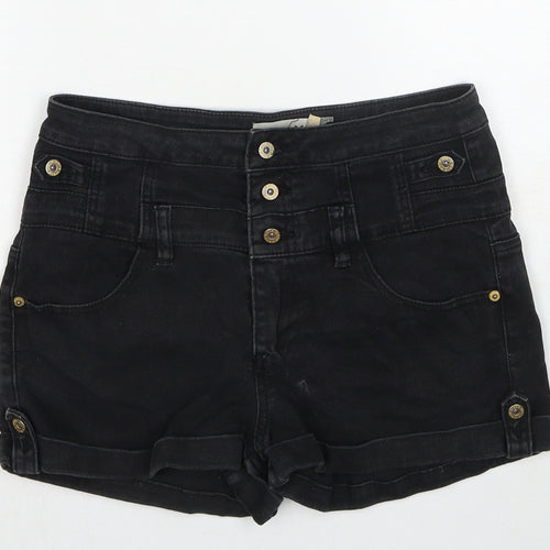 Topshop Womens Black Cotton Boyfriend Shorts Size 30 in Regular Zip
