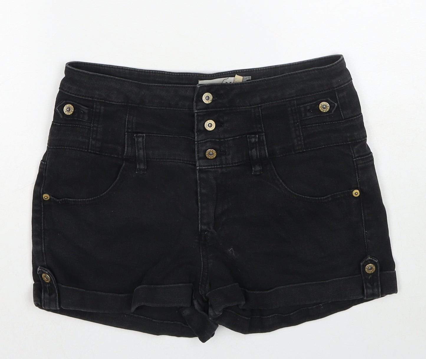 Topshop Womens Black Cotton Boyfriend Shorts Size 30 in Regular Zip