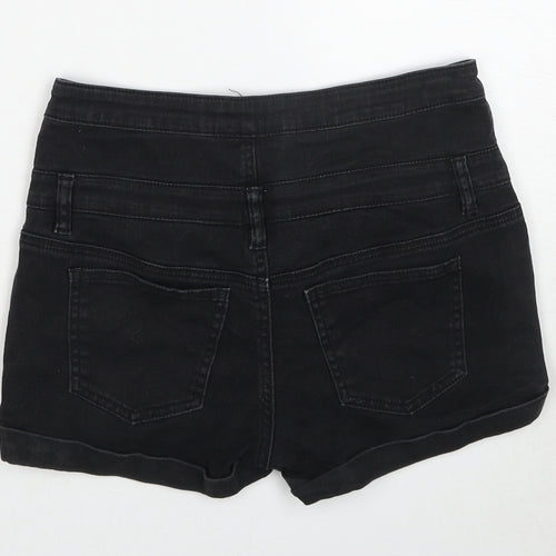 Topshop Womens Black Cotton Boyfriend Shorts Size 30 in Regular Zip