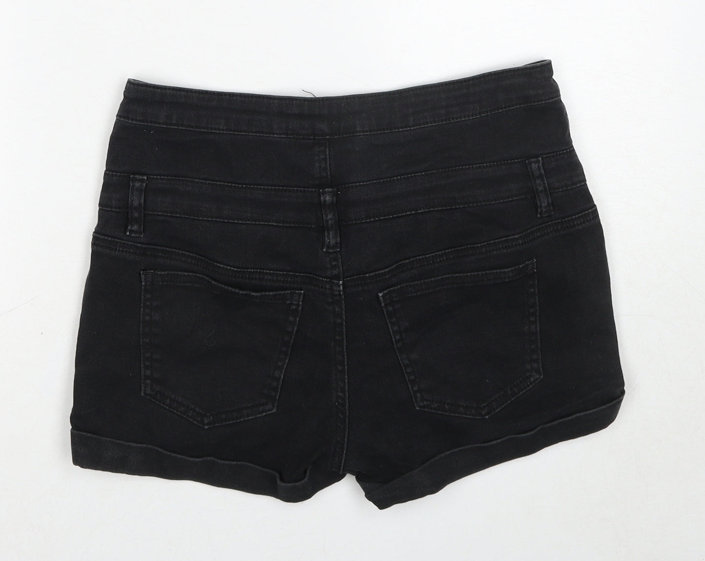 Topshop Womens Black Cotton Boyfriend Shorts Size 30 in Regular Zip