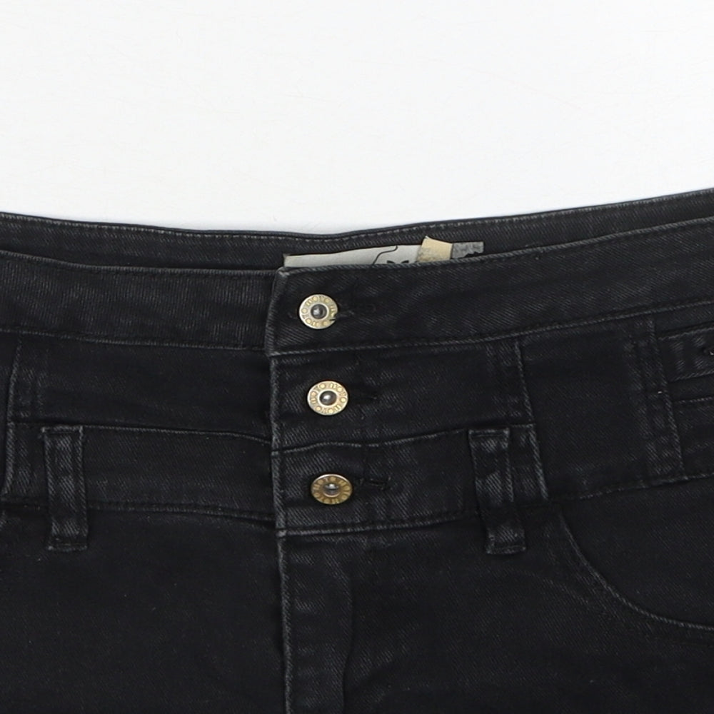 Topshop Womens Black Cotton Boyfriend Shorts Size 30 in Regular Zip