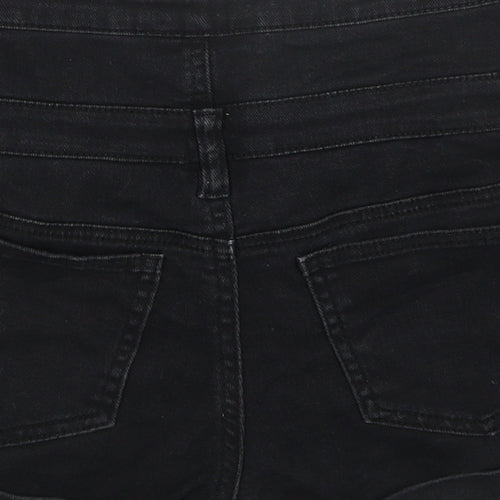 Topshop Womens Black Cotton Boyfriend Shorts Size 30 in Regular Zip
