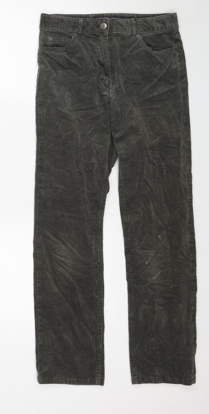 Marks and Spencer Womens Green Cotton Trousers Size 8 Regular Zip