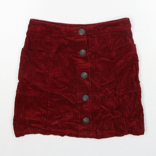 NEXT Girls Red Cotton A-Line Skirt Size 7 Years Regular Pull On