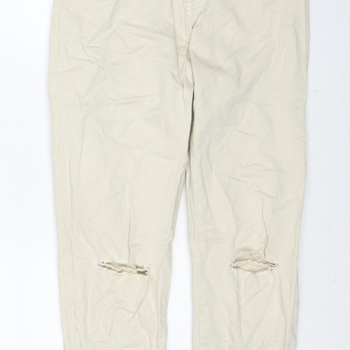 Missguided Womens Beige Cotton Mom Jeans Size 10 Regular Zip