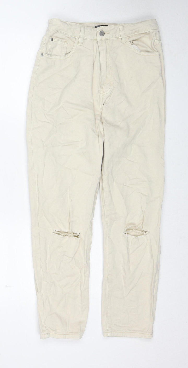 Missguided Womens Beige Cotton Mom Jeans Size 10 Regular Zip