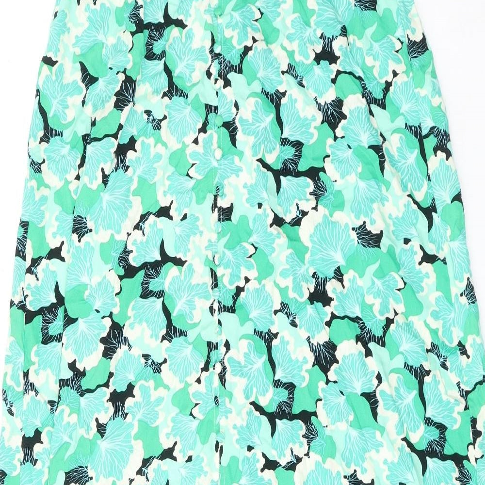 Pieces Womens Green Floral Viscose Peasant Skirt Size L Button