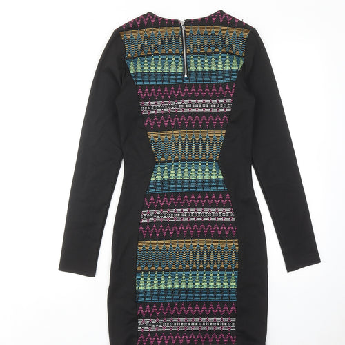 H&M Womens Multicoloured Geometric Polyester Shift Size 8 Round Neck Zip