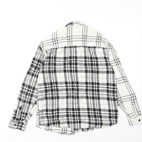 Zara Womens White Plaid Cotton Basic Button-Up Size S Collared