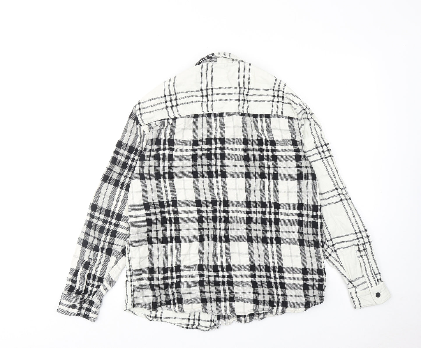 Zara Womens White Plaid Cotton Basic Button-Up Size S Collared