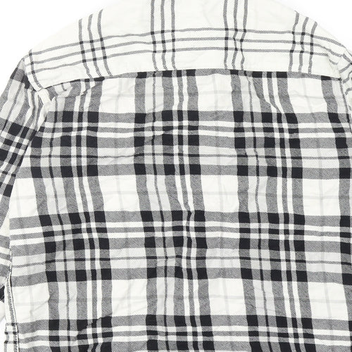 Zara Womens White Plaid Cotton Basic Button-Up Size S Collared