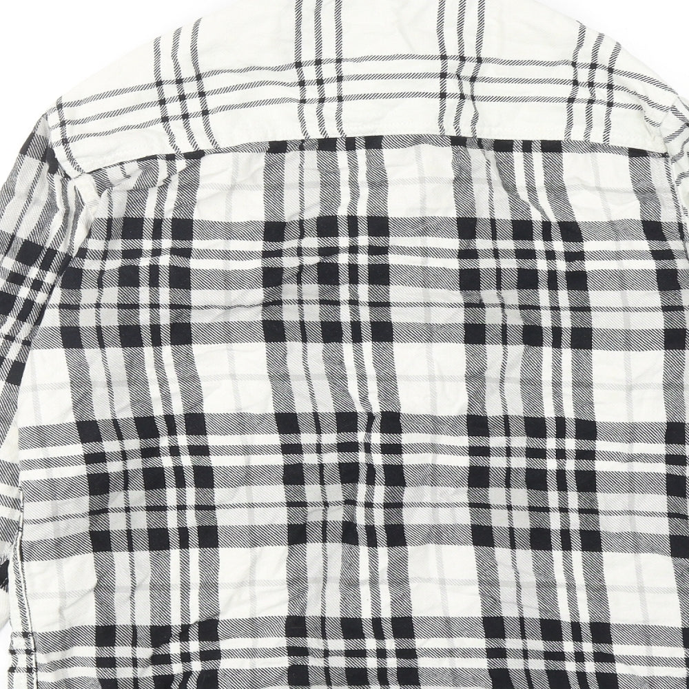 Zara Womens White Plaid Cotton Basic Button-Up Size S Collared