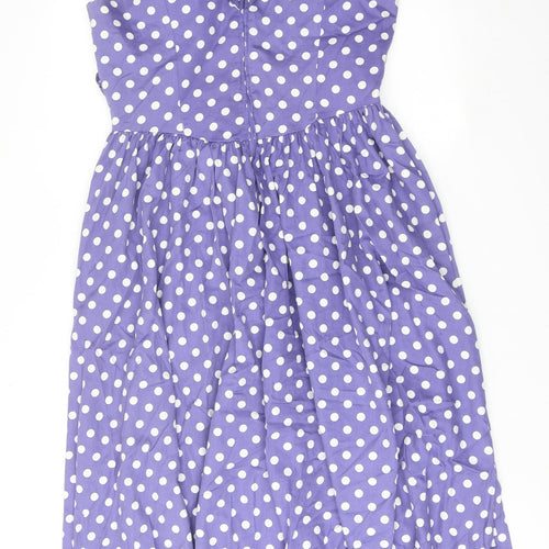 Laura Ashley Womens Purple Polka Dot Cotton A-Line Size 16 V-Neck Zip