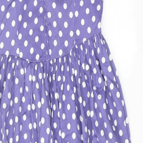 Laura Ashley Womens Purple Polka Dot Cotton A-Line Size 16 V-Neck Zip