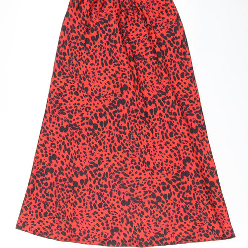 New Look Womens Red Animal Print Polyester Maxi Skirt Size 8 - Cheetah Pattern