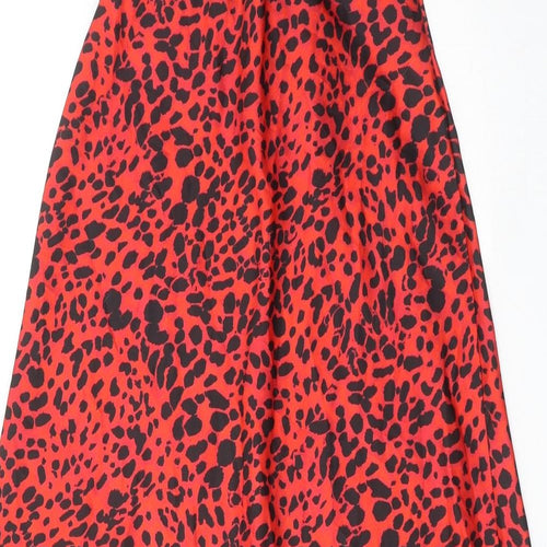 New Look Womens Red Animal Print Polyester Maxi Skirt Size 8 - Cheetah Pattern