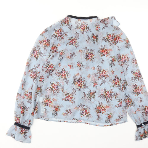 Marks and Spencer Womens Blue Floral Polyester Basic Button-Up Size 12 Round Neck