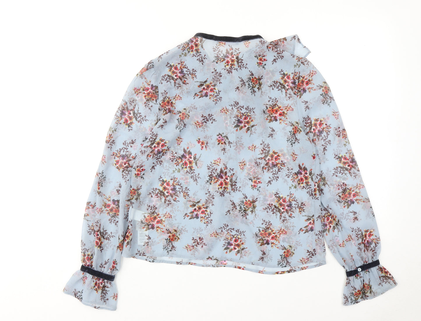 Marks and Spencer Womens Blue Floral Polyester Basic Button-Up Size 12 Round Neck