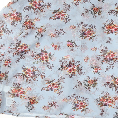 Marks and Spencer Womens Blue Floral Polyester Basic Button-Up Size 12 Round Neck