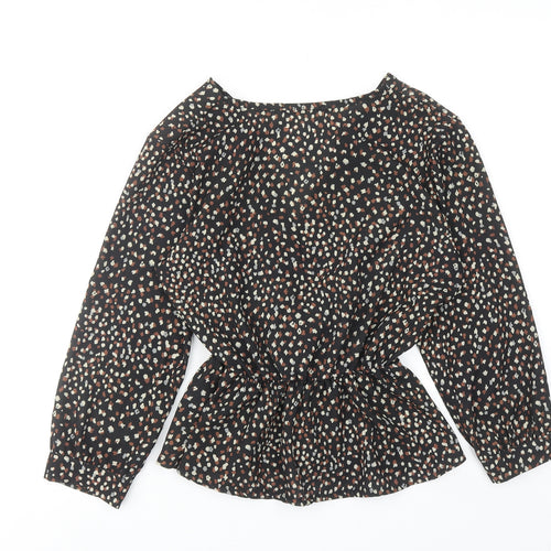 Boohoo Womens Black Geometric Polyester Basic Blouse Size 8 V-Neck - Wrap Front Detail