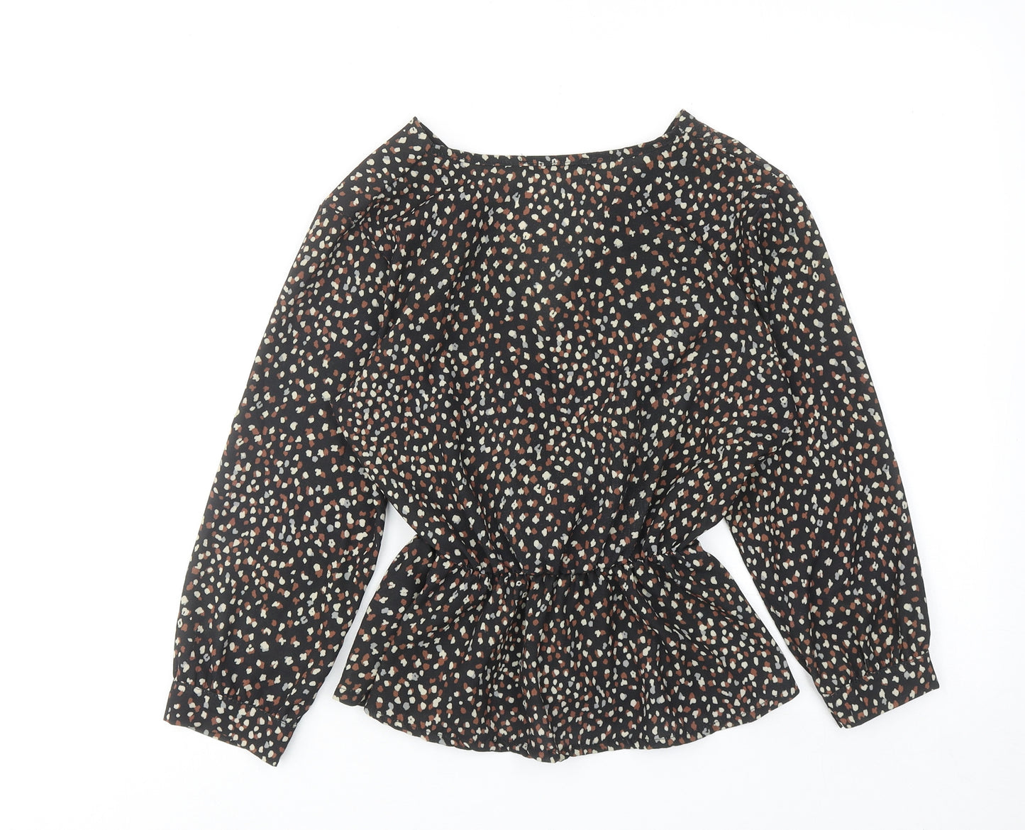 Boohoo Womens Black Geometric Polyester Basic Blouse Size 8 V-Neck - Wrap Front Detail