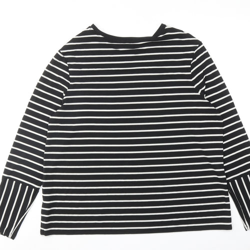 Autograph Womens Black Striped Polyester Basic T-Shirt Size 16 Boat Neck