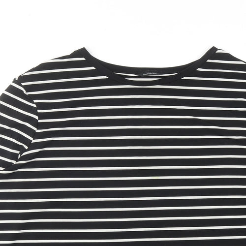 Autograph Womens Black Striped Polyester Basic T-Shirt Size 16 Boat Neck