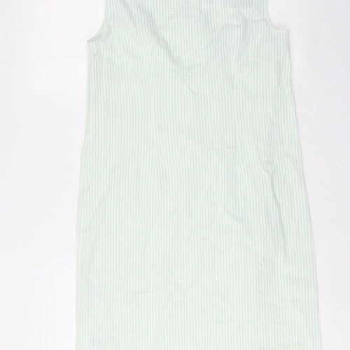 Bonmarché Womens Green Striped Cotton Tank Dress Size 10 V-Neck Pullover