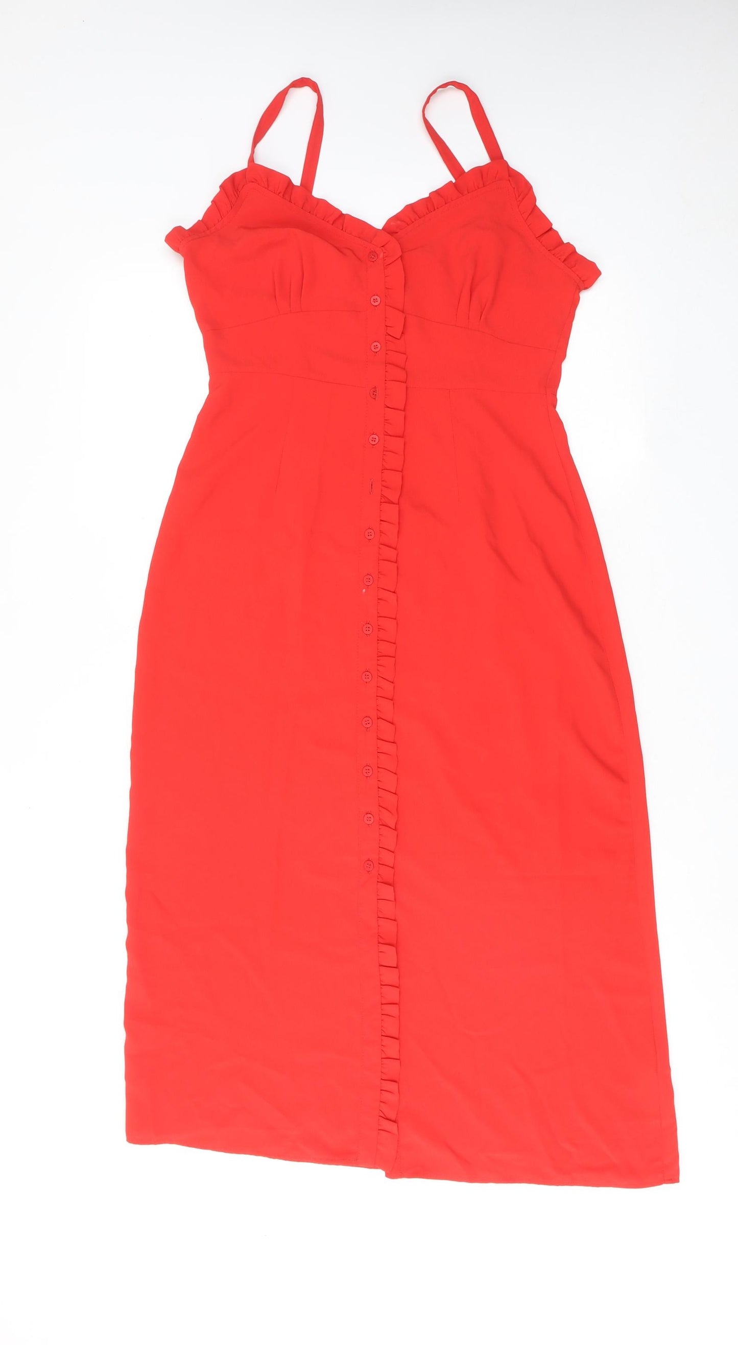 Topshop Womens Red Polyester Tank Dress Size 10 V-Neck Button