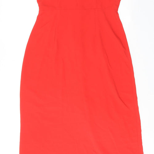 Topshop Womens Red Polyester Tank Dress Size 10 V-Neck Button
