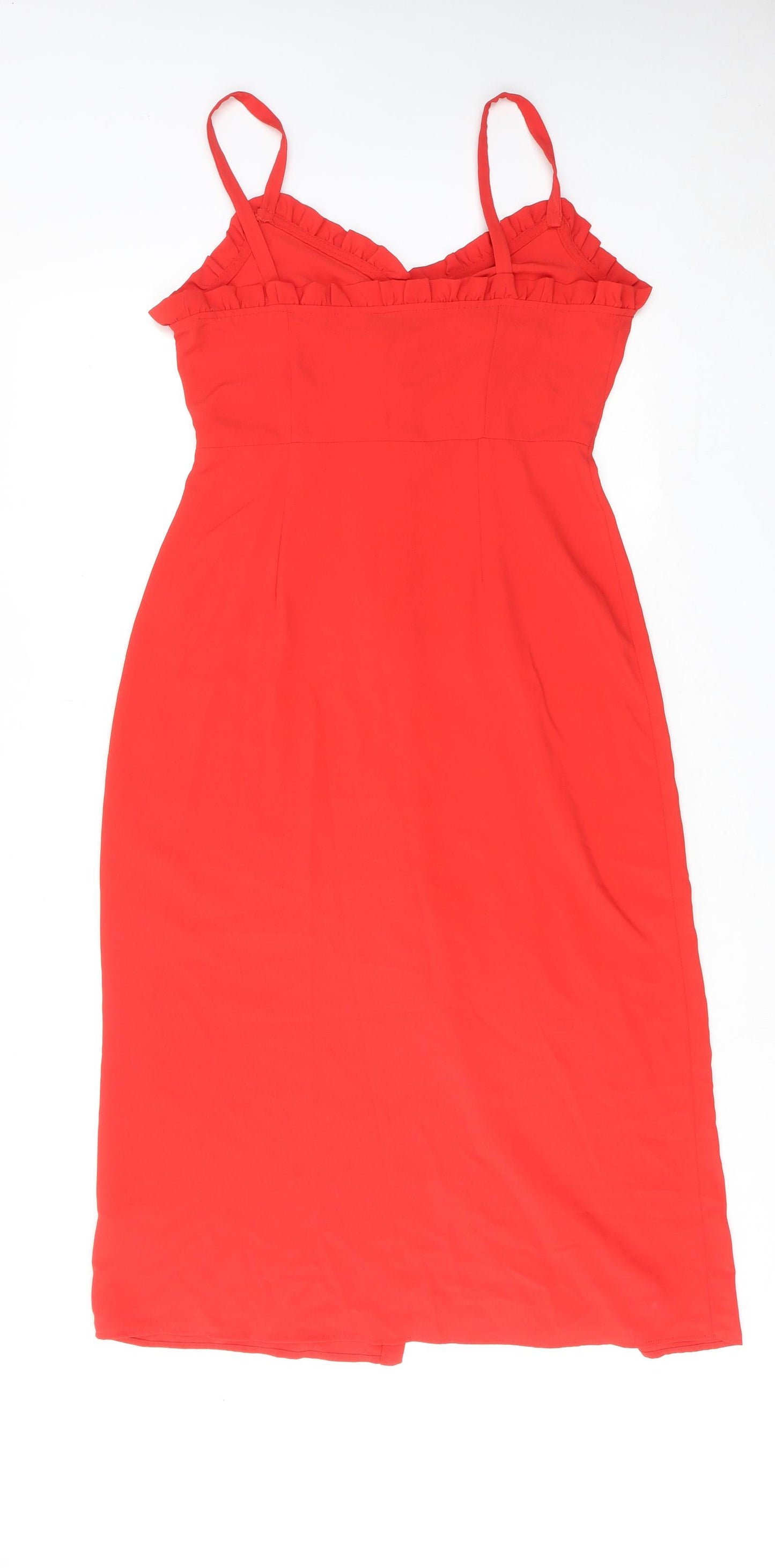 Topshop Womens Red Polyester Tank Dress Size 10 V-Neck Button