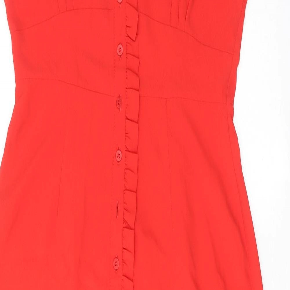 Topshop Womens Red Polyester Tank Dress Size 10 V-Neck Button