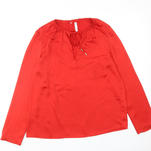 Mango Womens Red Polyester Basic Blouse Size S Boat Neck