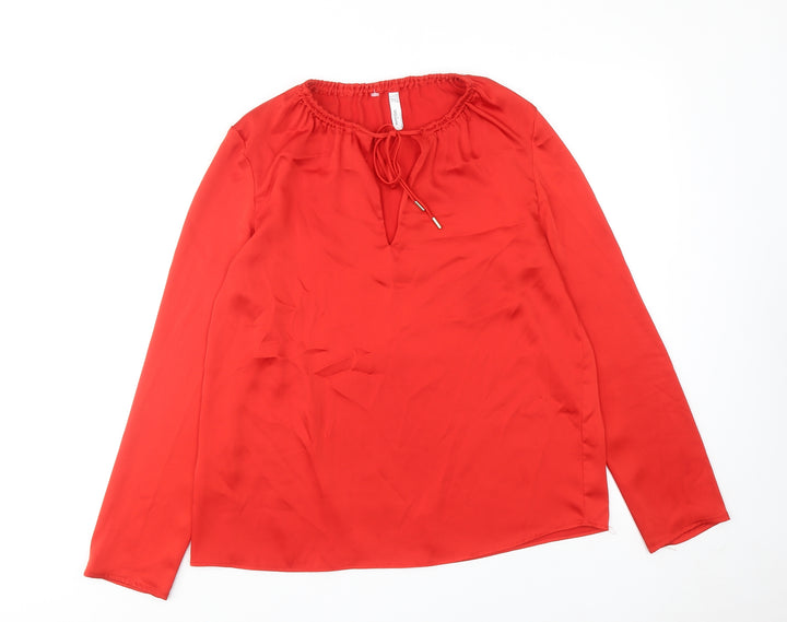 Mango Womens Red Polyester Basic Blouse Size S Boat Neck