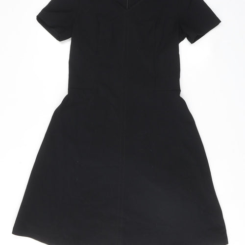 NEXT Womens Black Polyester Skater Dress Size 10 V-Neck Zip