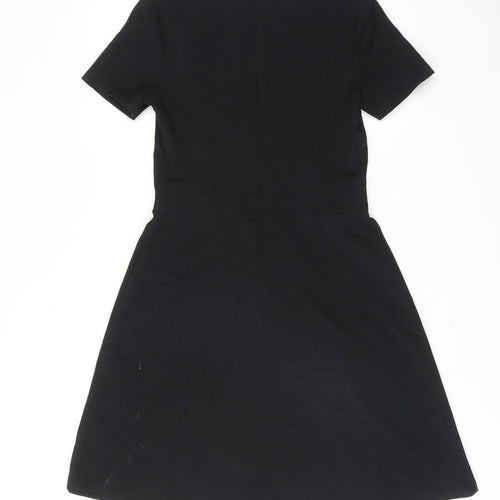 NEXT Womens Black Polyester Skater Dress Size 10 V-Neck Zip