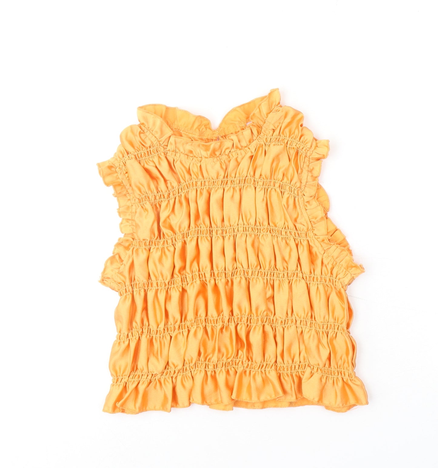 Lola May Womens Orange Polyester Basic Blouse Size 6 Round Neck - Ruched