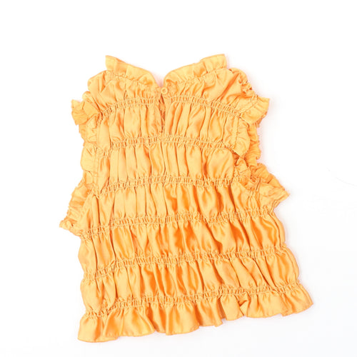 Lola May Womens Orange Polyester Basic Blouse Size 6 Round Neck - Ruched
