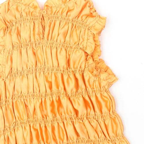 Lola May Womens Orange Polyester Basic Blouse Size 6 Round Neck - Ruched