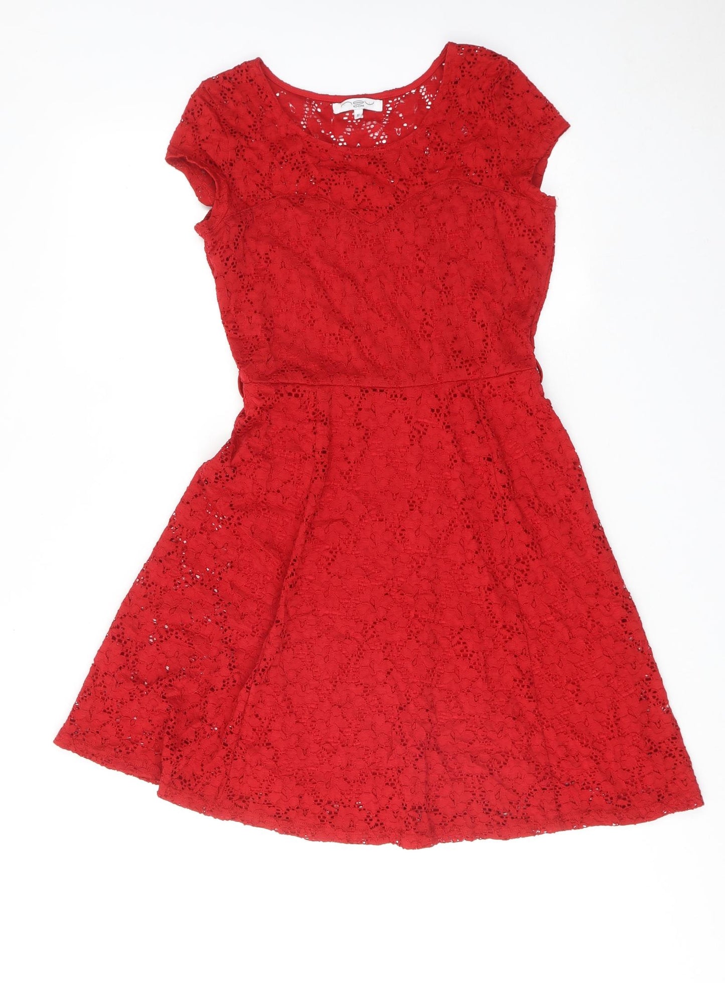 New Look Womens Red Polyamide Skater Dress Size 10 Round Neck Pullover