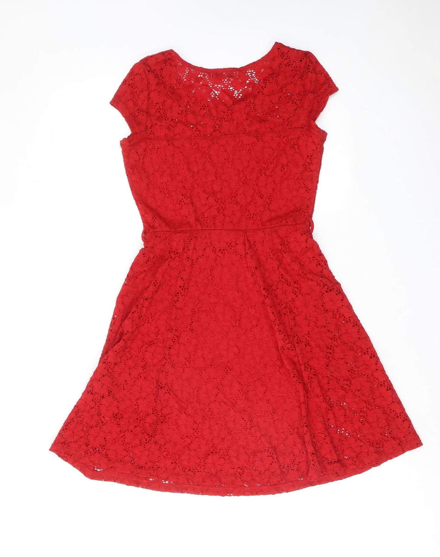 New Look Womens Red Polyamide Skater Dress Size 10 Round Neck Pullover