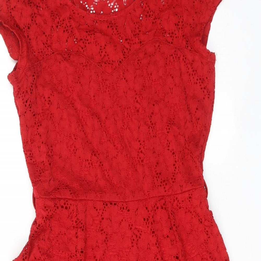 New Look Womens Red Polyamide Skater Dress Size 10 Round Neck Pullover